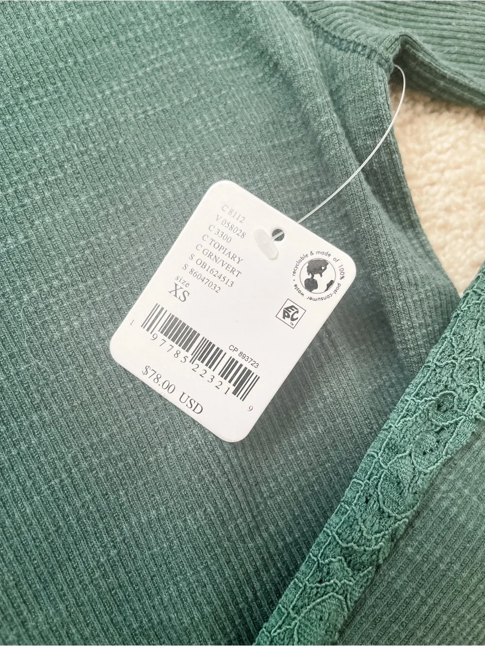 NEW Free people Freddie rib and lace turtleneck in dark green XS